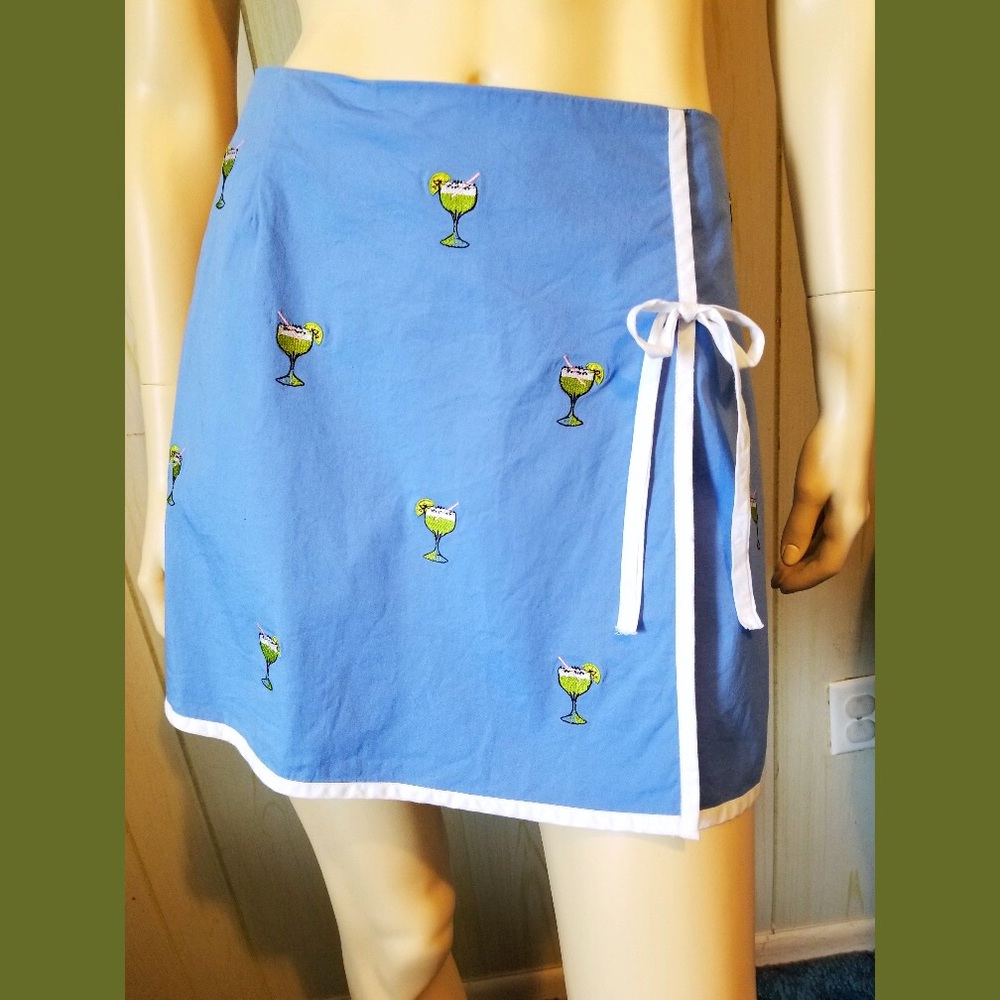 🍹 Vintage 90s Blue Margarita Cocktails Print Mini Skirt